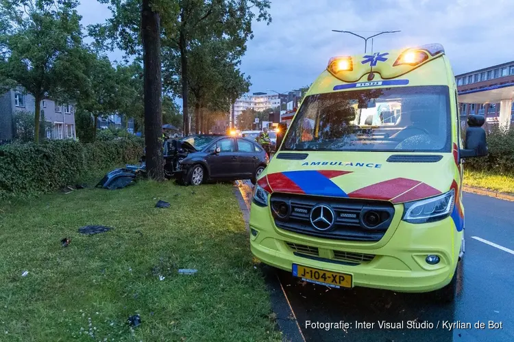 Auto tegen boom gereden op Van Goghweg in Zaandam