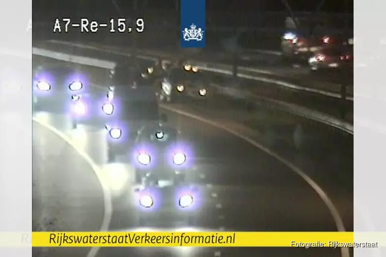 File op A7 bij Purmerend door aanrijding